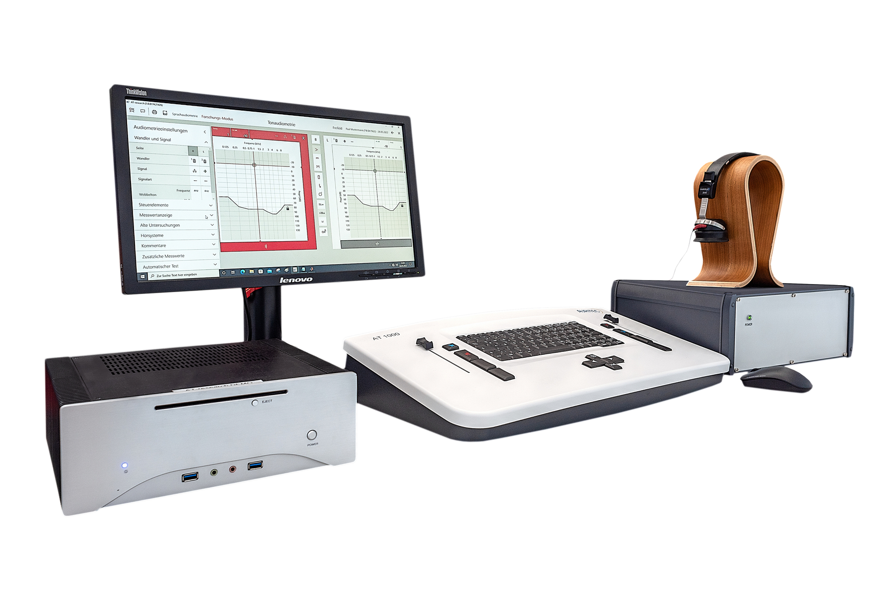 AT2000 clinical audiometer Klinisches Audiometer Aufbau, AT2000, Audiometersoftware, Bedieneinheit für Audiometer, Clinical Audiometer, Audiometer Control Unit, Structure de l'audiomètre clinique, logiciel d'audiométrie, unité de commande pour audiomètre