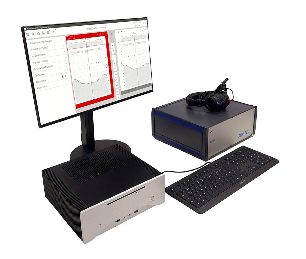 Klinisches Audiometer Aufbau, AT2000, Audiometersoftware, Audiometer mit Tastatur, Clinical Audiometer, Audiometer with Keyboard, Structure de l'audiomètre clinique, logiciel d'audiométrie, Audiomètre avec clavier